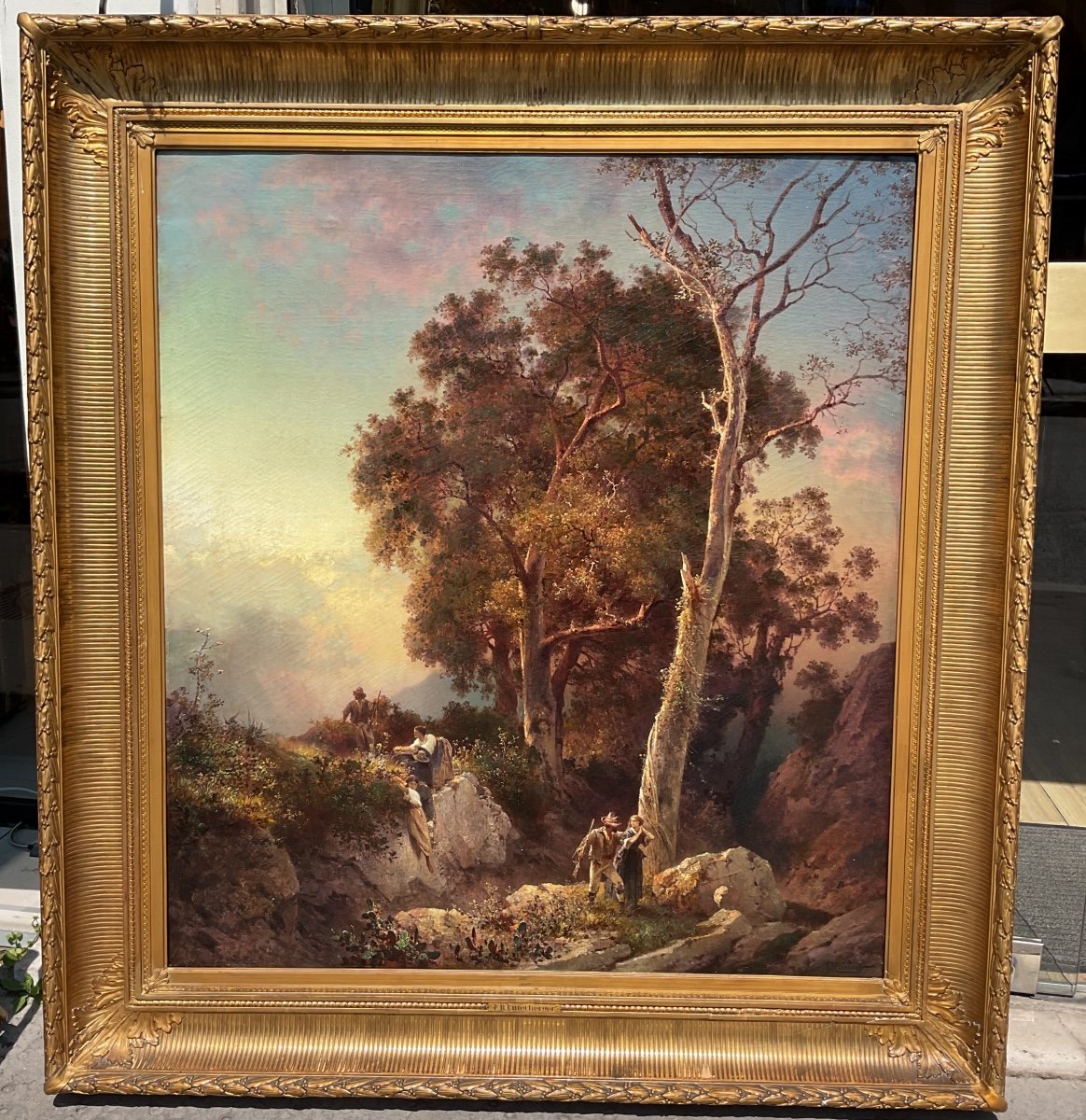 Peinture Par Franz Richard UNTERBERGER (1838-1902) «  Paysage Animé « 