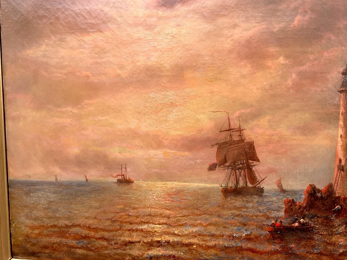 Painting By François étienne Musin (1820-1888) “the Eddystone Lighthouse” -photo-3