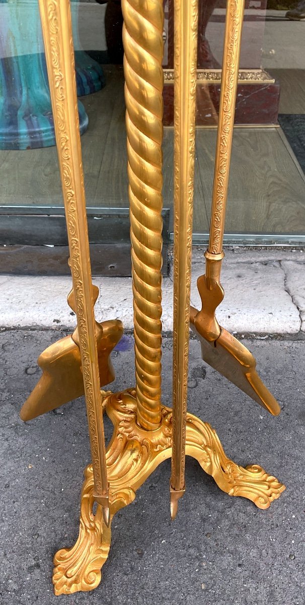 Nécessaire De Cheminée 19 Eme Siècle Style Louis XVI Bronze Doré-photo-2