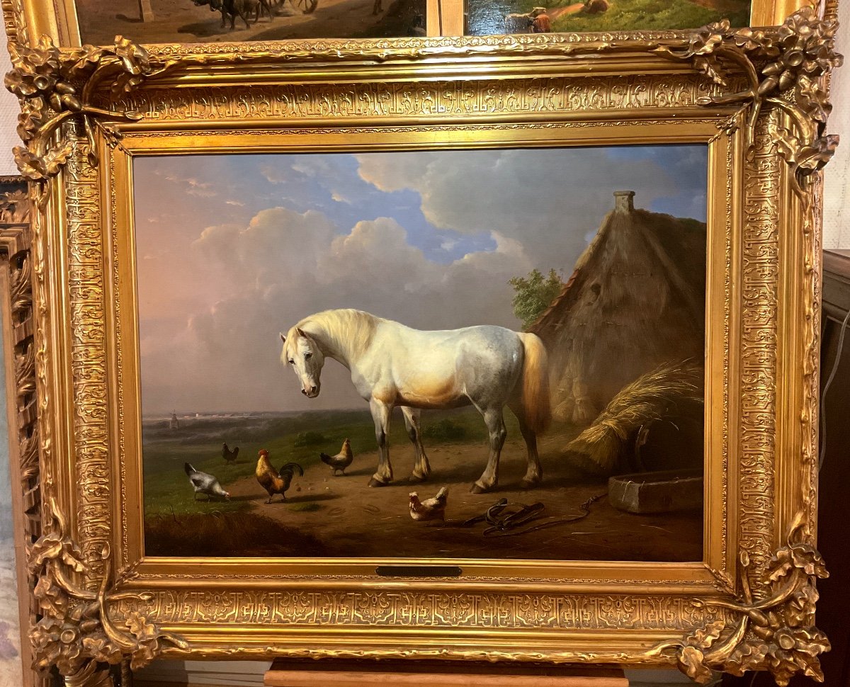 Franz Van Severdonck (1809-1889) “the White Stallion” Oil On Mahogany Panel 