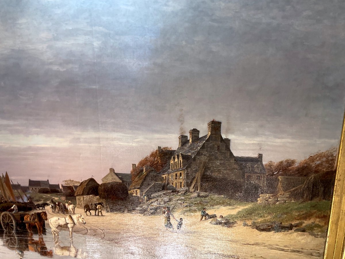 Camille Bernier (1823-1902) «  Pêcheurs Sur La Grève De L Anildat » -photo-3