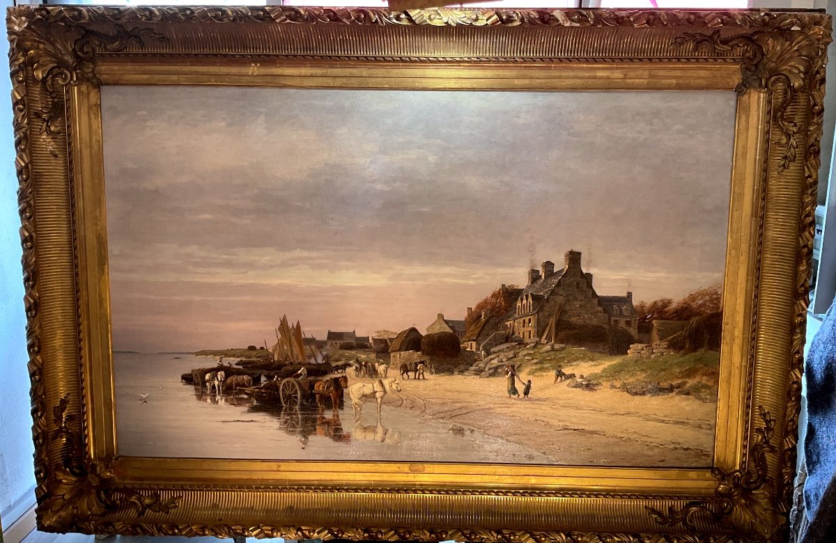 Camille Bernier (1823-1902) «  Pêcheurs Sur La Grève De L Anildat » 
