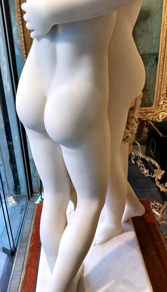 Sculpture Marbre Carrare « les Trois Graces « suiveur à.canova 19eme Siecle-photo-1