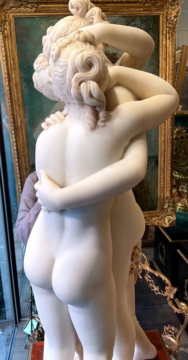 Sculpture Marbre Carrare « les Trois Graces « suiveur à.canova 19eme Siecle-photo-2