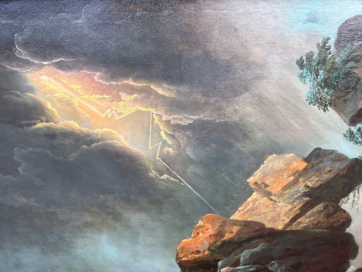 Pair Of Late 18th Century Paintings “seaside Scenes And Storm” By Vernet -photo-5