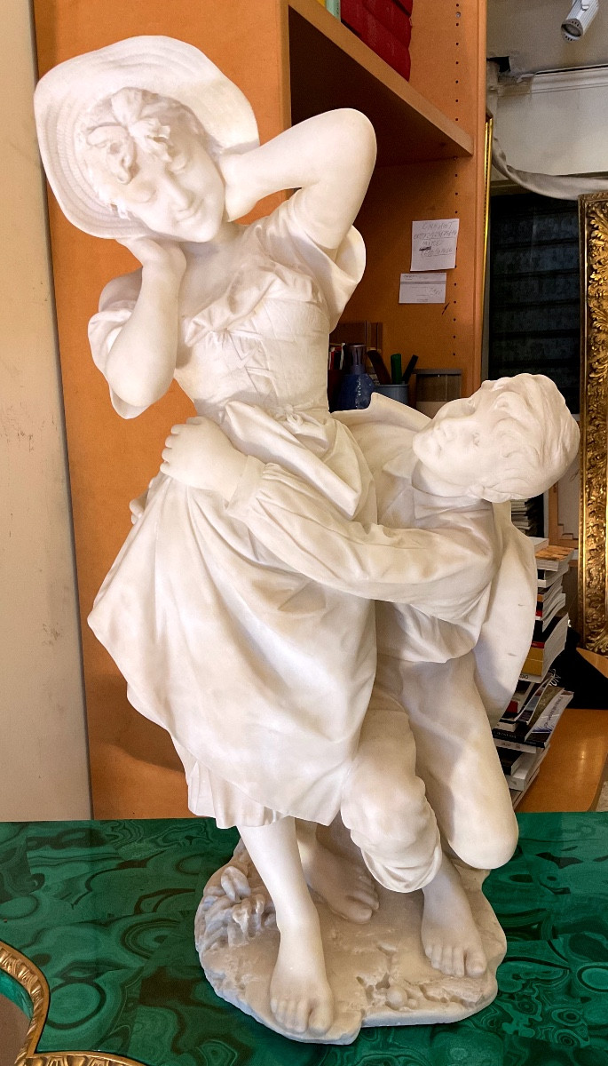 Sculpture By Ferdinand Vichi (1875-1945) "the Lovers" Signed And Located Florence 