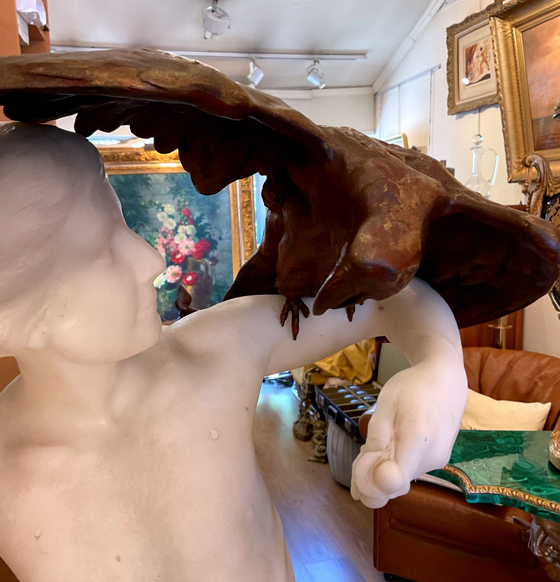 Marble “the Model With Birds” By Dominique Bianchi (1864-1912)-photo-3