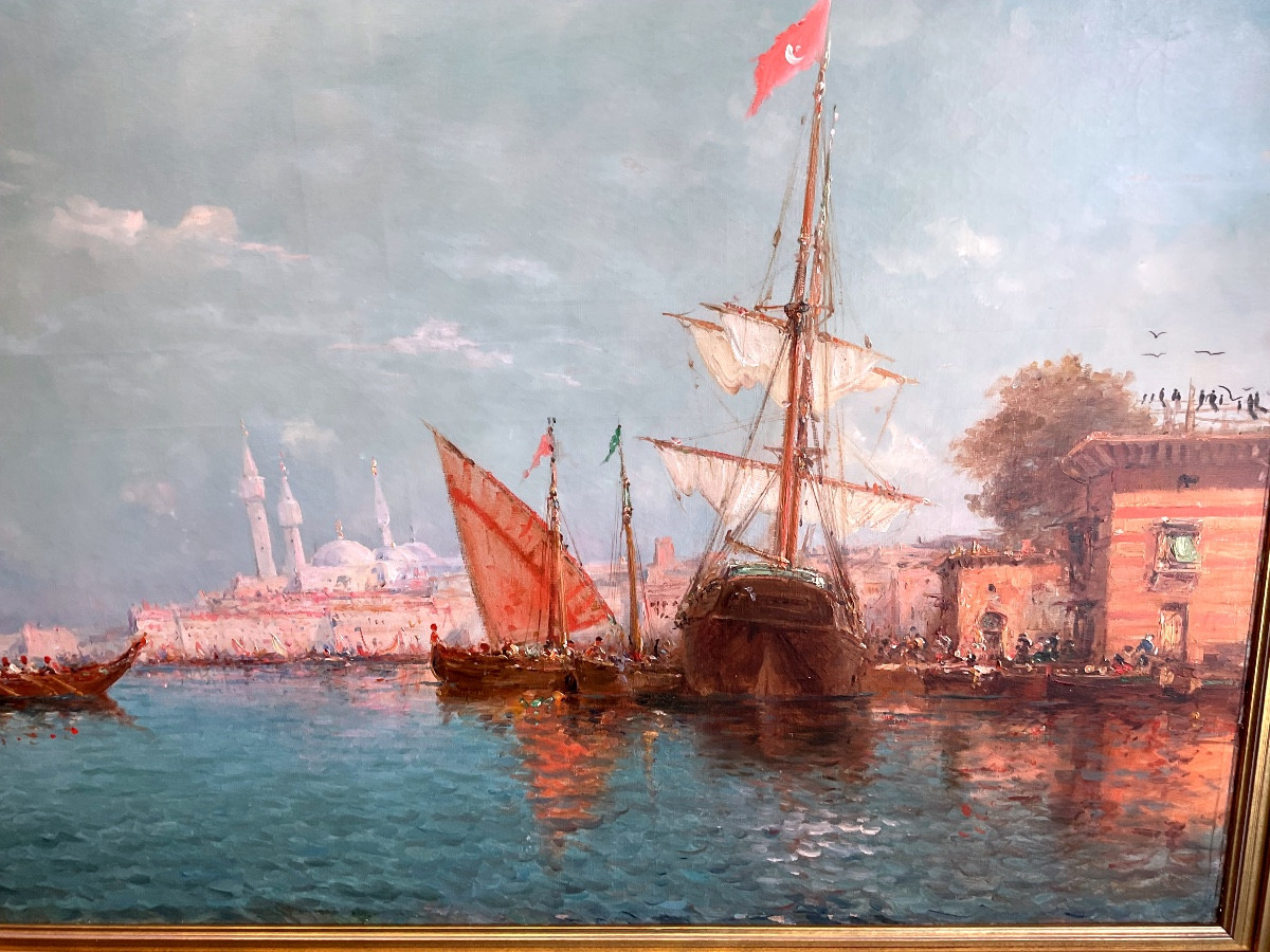 Tableau Par Alfred Godchaux 19 Eme Siècle «  Le Bosphore à Constantinople « -photo-2