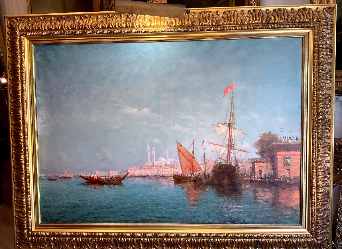 Tableau Par Alfred Godchaux 19 Eme Siècle «  Le Bosphore à Constantinople « 