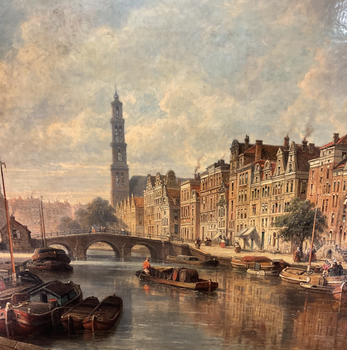 19th Century Painting By Pierre Justin Ouvrié (1806-1879) “view Of Amsterdam” -photo-2