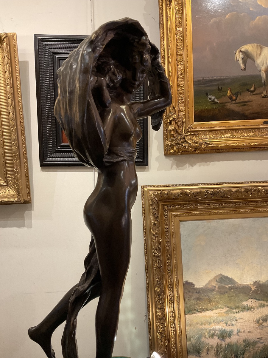 Large Bronze By Jef Lambeaux (1852-1908) “the Awakening Dawn”-photo-3