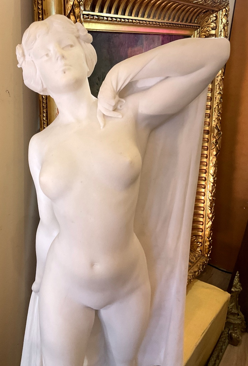 Large 19th Century Marble Sculpture By Joseph Cormier Dit Descomps (1869-1950) "nude Model"-photo-2