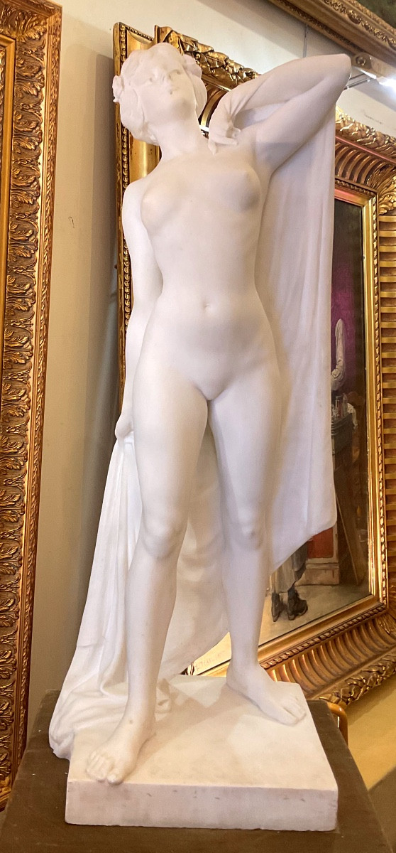 Large 19th Century Marble Sculpture By Joseph Cormier Dit Descomps (1869-1950) "nude Model"