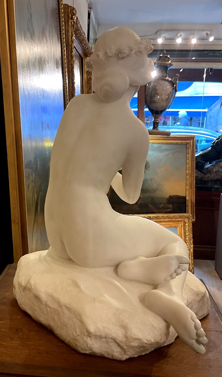 Marbre par Carlo PITTALUGA (1880-1970) «  baigneuse » signé sur la terrasse -photo-1