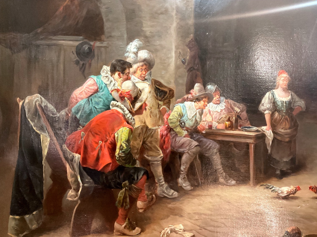 Painting By Luigi Baldero (19th Century): Tavern Scene -photo-2