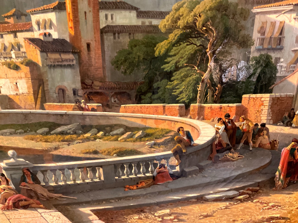 Painting By François Bossuet (1798-1889) "the Banks Of The Guadalquivir In Cordoba" -photo-2