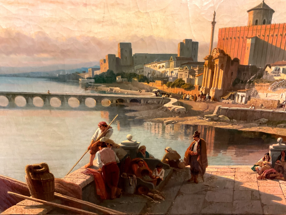 Painting By François Bossuet (1798-1889) "the Banks Of The Guadalquivir In Cordoba" -photo-3