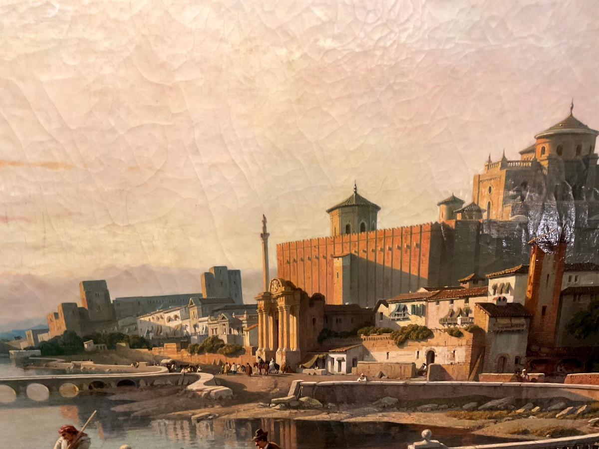 Painting By François Bossuet (1798-1889) "the Banks Of The Guadalquivir In Cordoba" -photo-1