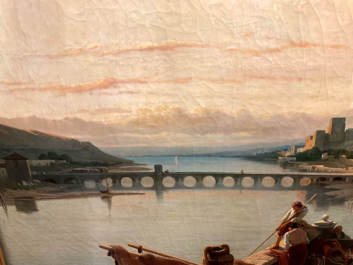 Painting By François Bossuet (1798-1889) "the Banks Of The Guadalquivir In Cordoba" -photo-2