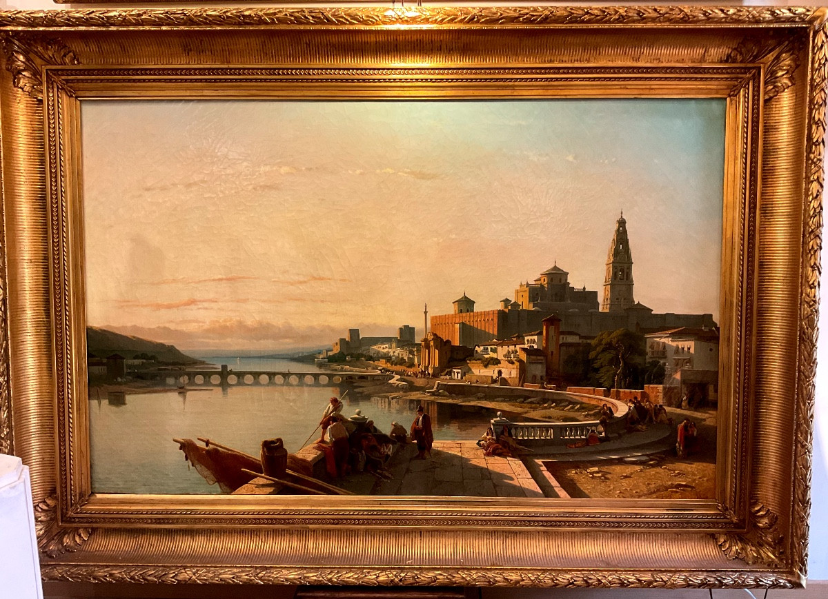 Painting By François Bossuet (1798-1889) "the Banks Of The Guadalquivir In Cordoba" 