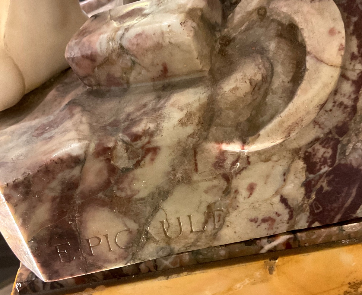 Marbre par André Émile Louis  PICAULT (1833-1922) Le cœur se souvient ,memoria -photo-1