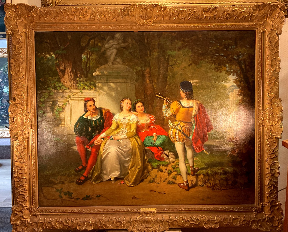 Painting By Jan Evert Boks (1838-1914) "enchanted Walk" 