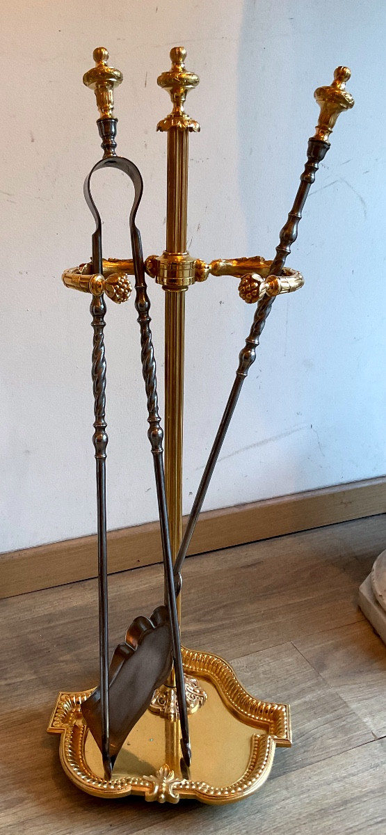 Late 19th Century Louis XVI Style Gilt Bronze Fireplace Set 