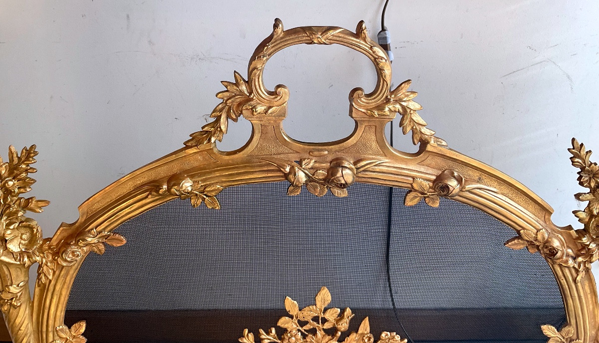 19th-century Louis XVI Style Gilt Bronze Fire Screen-photo-3