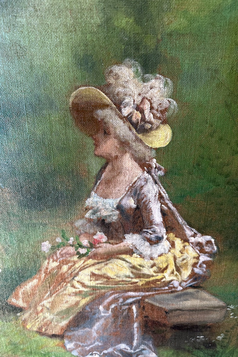 Painting By Théodore Levigne (1848-1912): The Conversation -photo-3