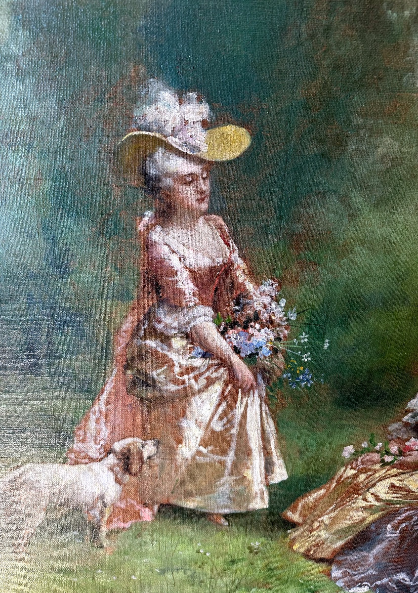 Painting By Théodore Levigne (1848-1912): The Conversation -photo-4