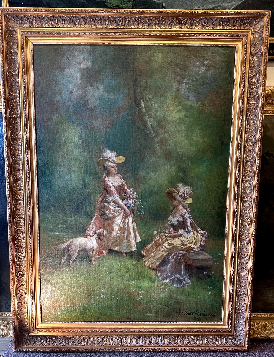 Painting By Théodore Levigne (1848-1912): The Conversation 