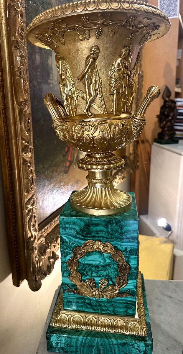 Paire de vases Médicis bronze dorė et Malachite -photo-3