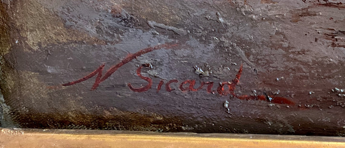 Grand tableau par Nicolas SICARD (1846-1920) Campement Gipsy -photo-1