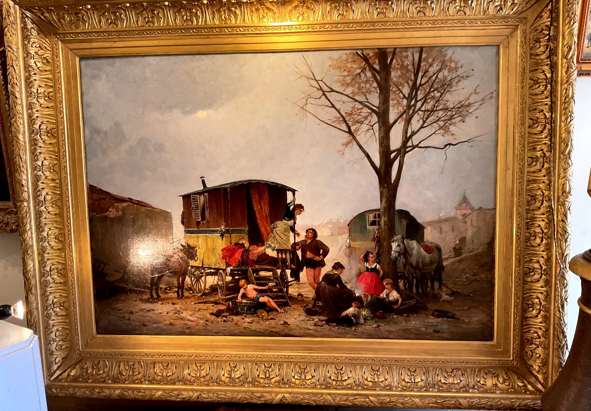 Grand tableau par Nicolas SICARD (1846-1920) Campement Gipsy 