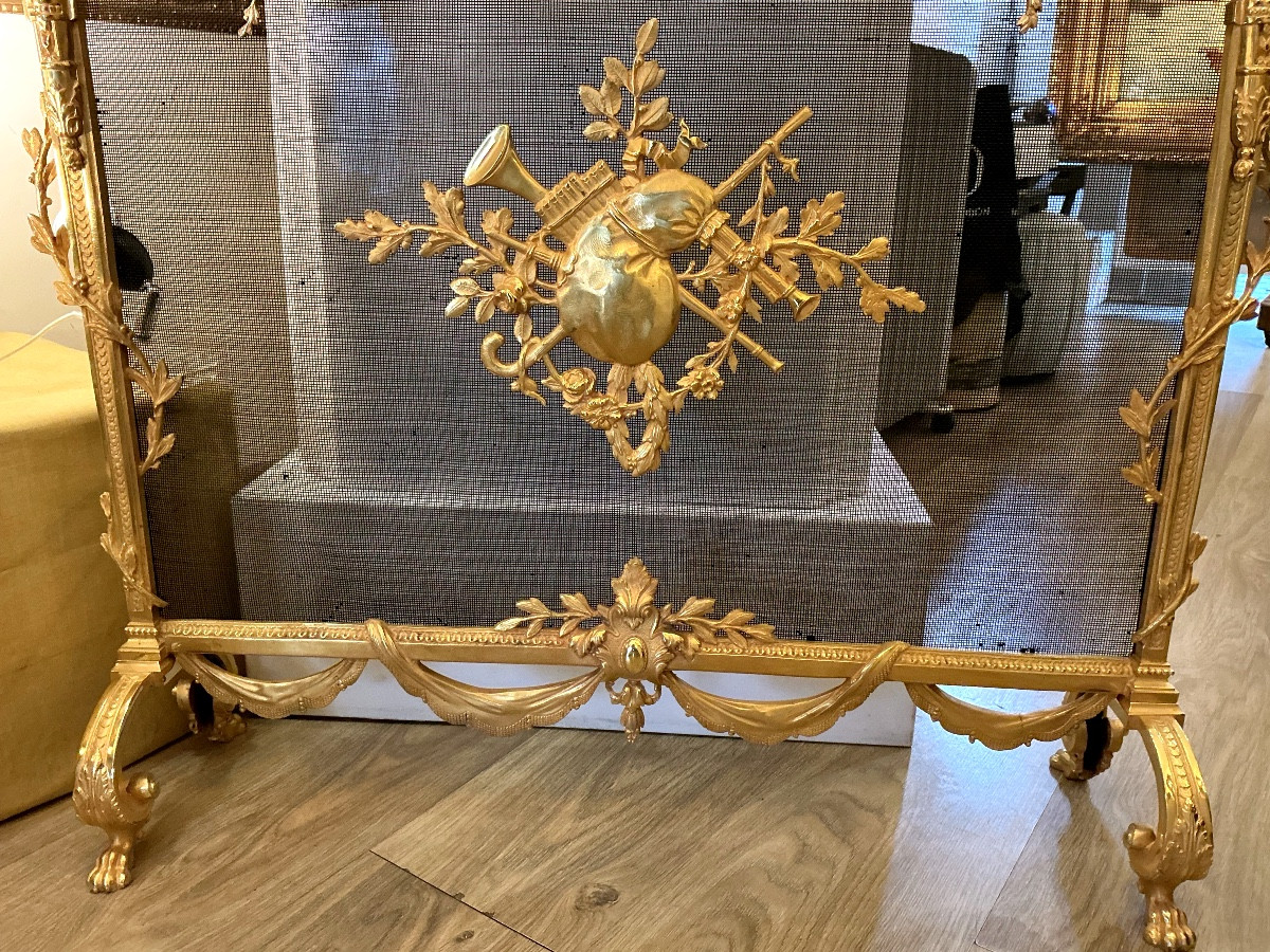 Fire Screen For Fireplace Late 19th Century Louis XVI Style-photo-3