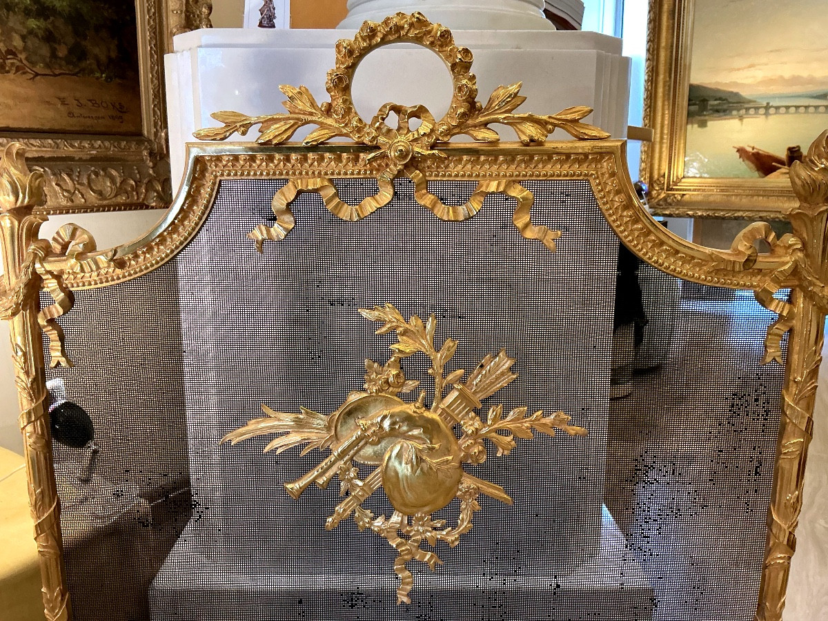 Pare feu écran de cheminée de style Louis XVI époque fin 19 eme siècle -photo-2