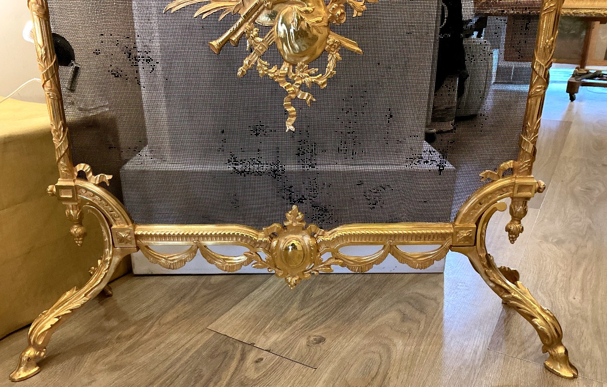 Pare feu écran de cheminée de style Louis XVI époque fin 19 eme siècle -photo-3