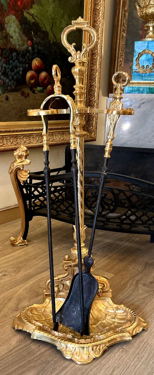 Nécessaire et serviteur de cheminée de style Louis XVI et d époque fin 19 eme siècle bronze 