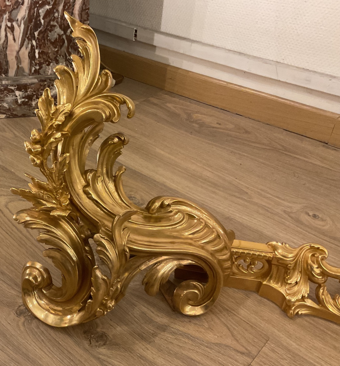 Gilt Bronze Andirons In The Style Of Louis XV From The Late 19th Century-photo-2