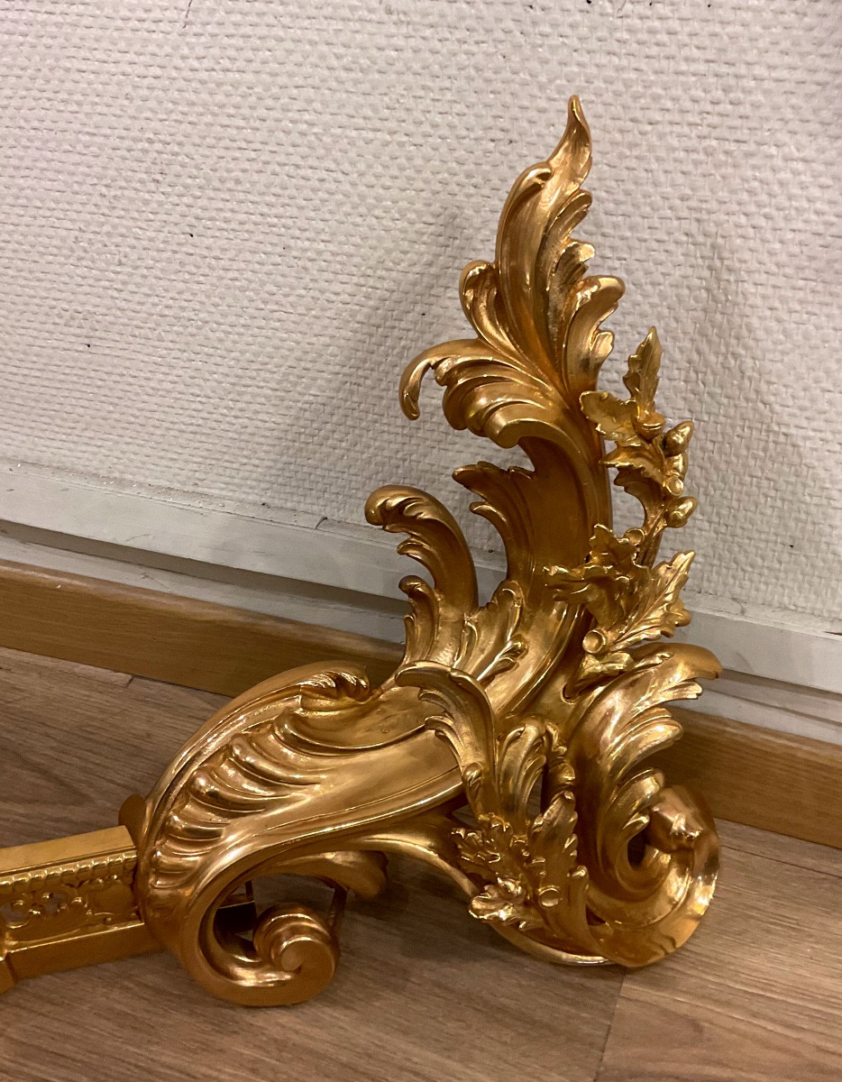 Gilt Bronze Andirons In The Style Of Louis XV From The Late 19th Century-photo-4