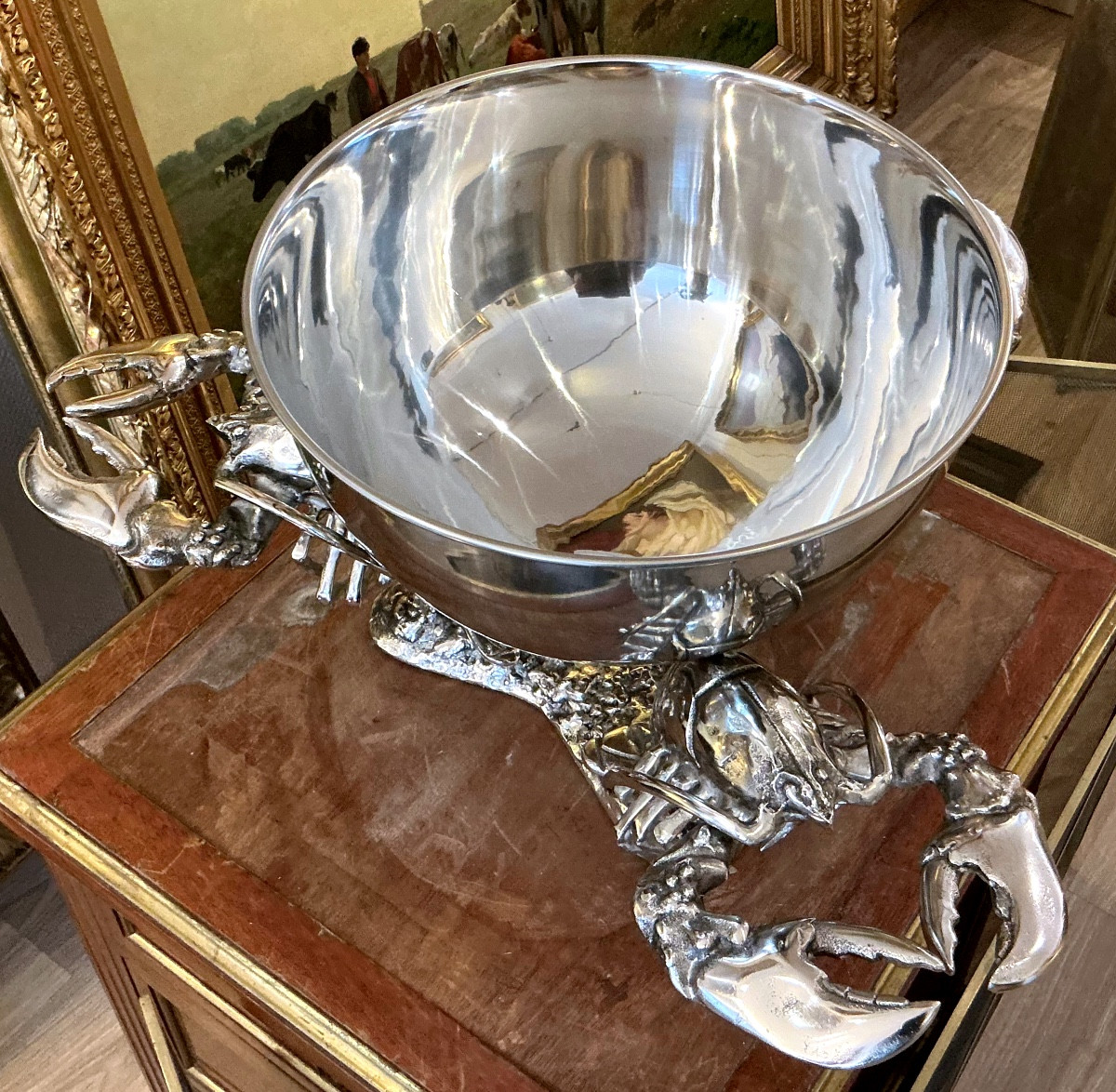 Sceau à champagne en métal argenté au décor de homards style Artdeco 20 eme siecle-photo-2