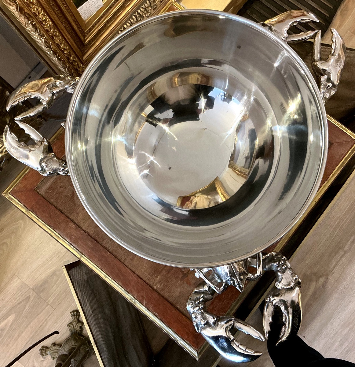 Sceau à champagne en métal argenté au décor de homards style Artdeco 20 eme siecle-photo-3