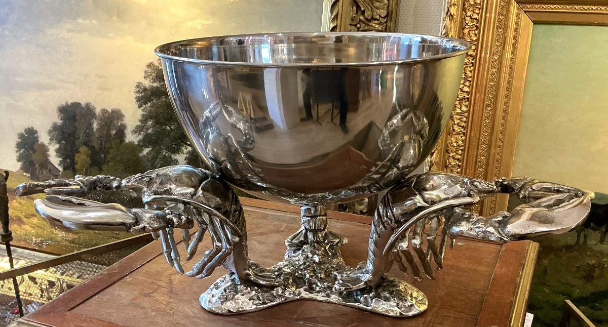 Sceau à champagne en métal argenté au décor de homards style Artdeco 20 eme siecle