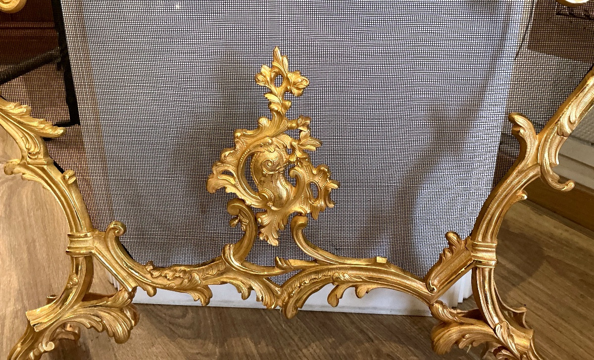 Écran de cheminée de style Louis XV en bronze doré époque fin 19 eme siècle -photo-2