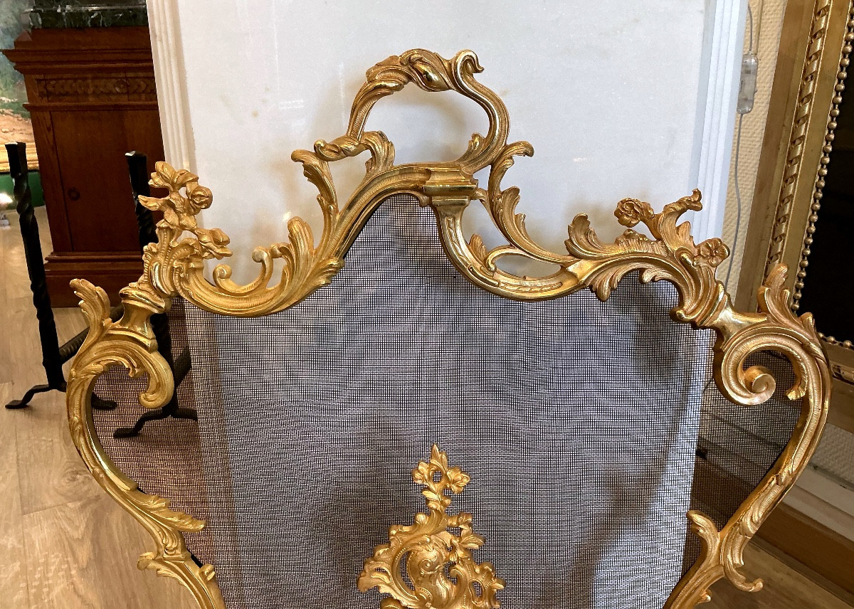 Écran de cheminée de style Louis XV en bronze doré époque fin 19 eme siècle -photo-3