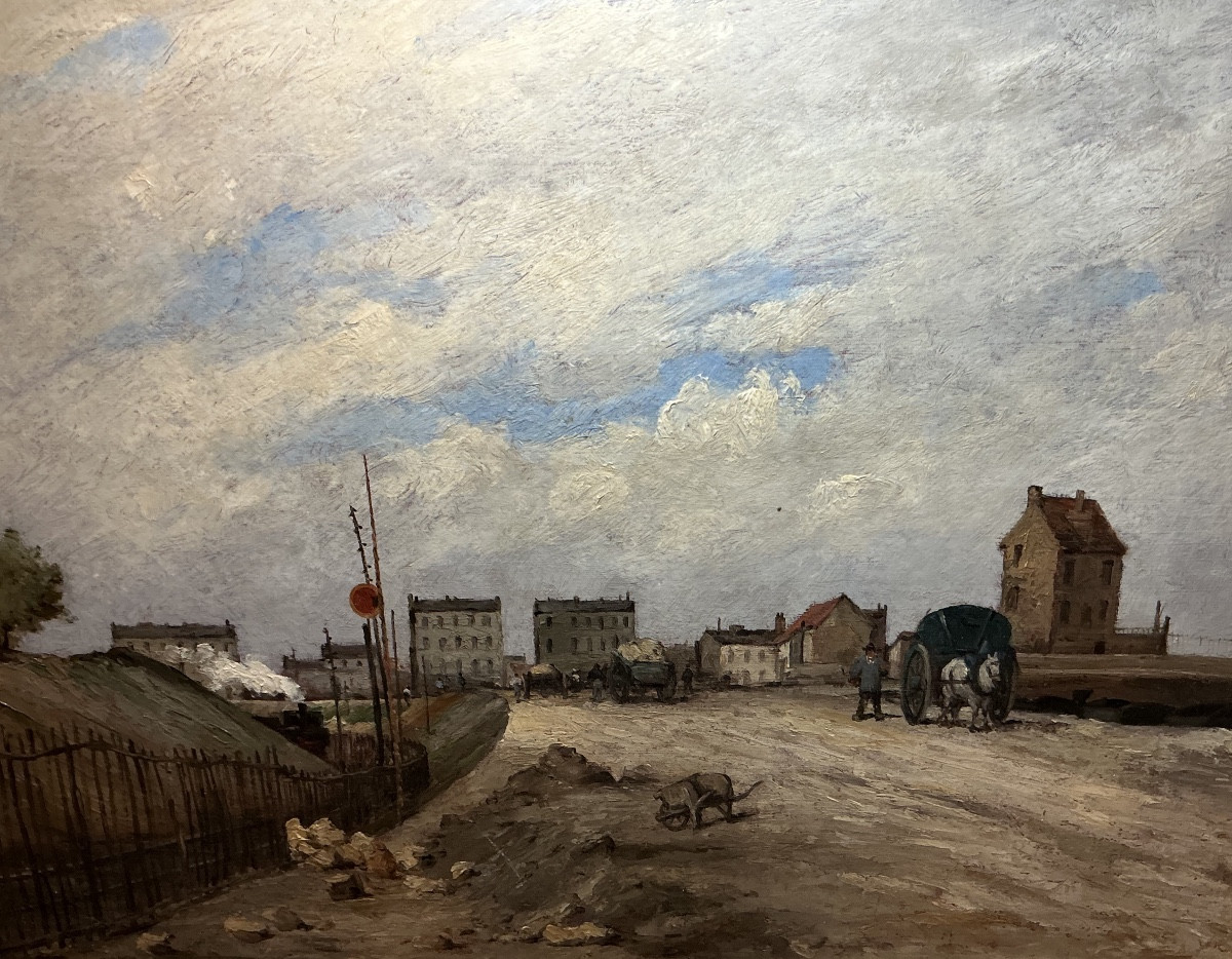 Painting By Paul Désiré Trouillebert (1831-1900): Construction Of The Paris Railroad-photo-3