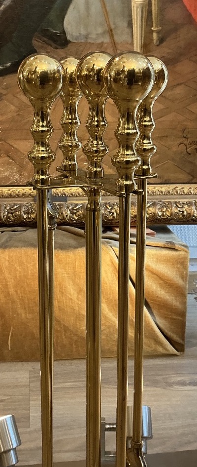 Nécessaire de cheminée art deco début 20 eme siècle en bronze doré -photo-3