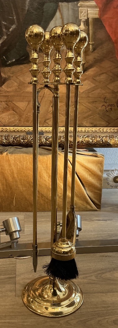 Nécessaire de cheminée art deco début 20 eme siècle en bronze doré 