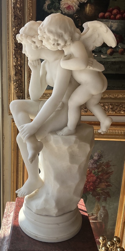 Carrara Marble Sculpture By Guglielmo Pugi (1850–1915): “the Revelation,” Signed On The Back -photo-2