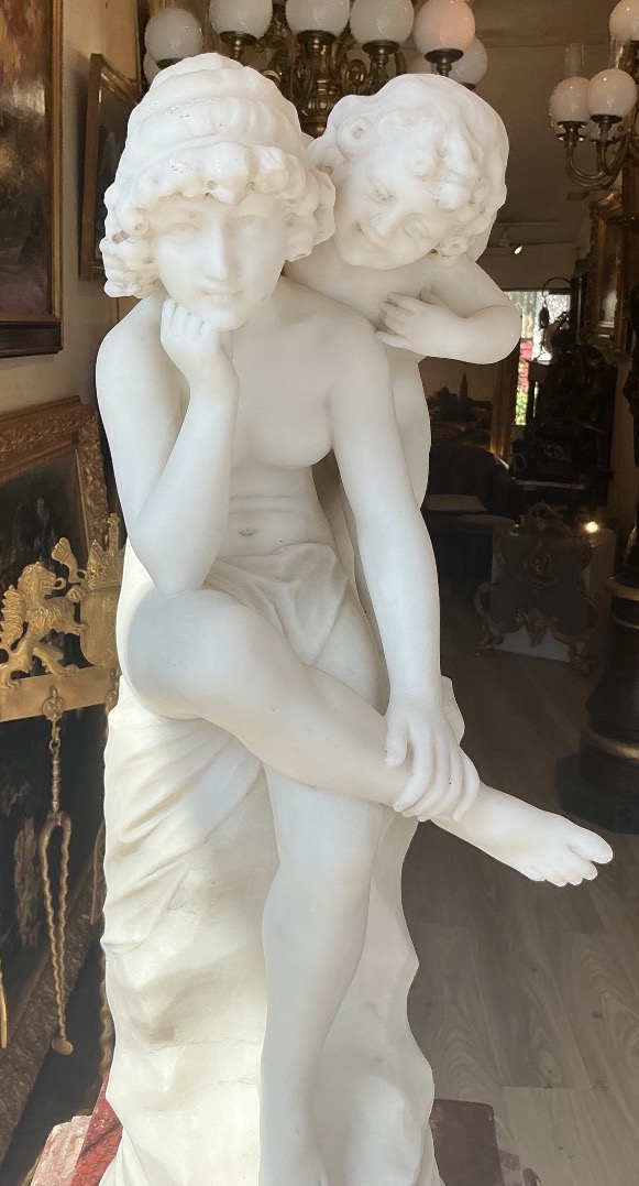 Carrara Marble Sculpture By Guglielmo Pugi (1850–1915): “the Revelation,” Signed On The Back -photo-3